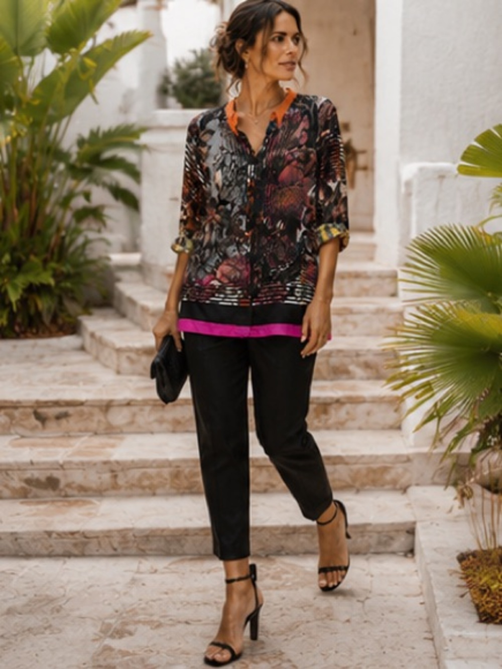 Elie Tahari Silk Multicolor Relaxed Fit Abstract Blouse Floral Print Tunic Top - Picture 12 of 16